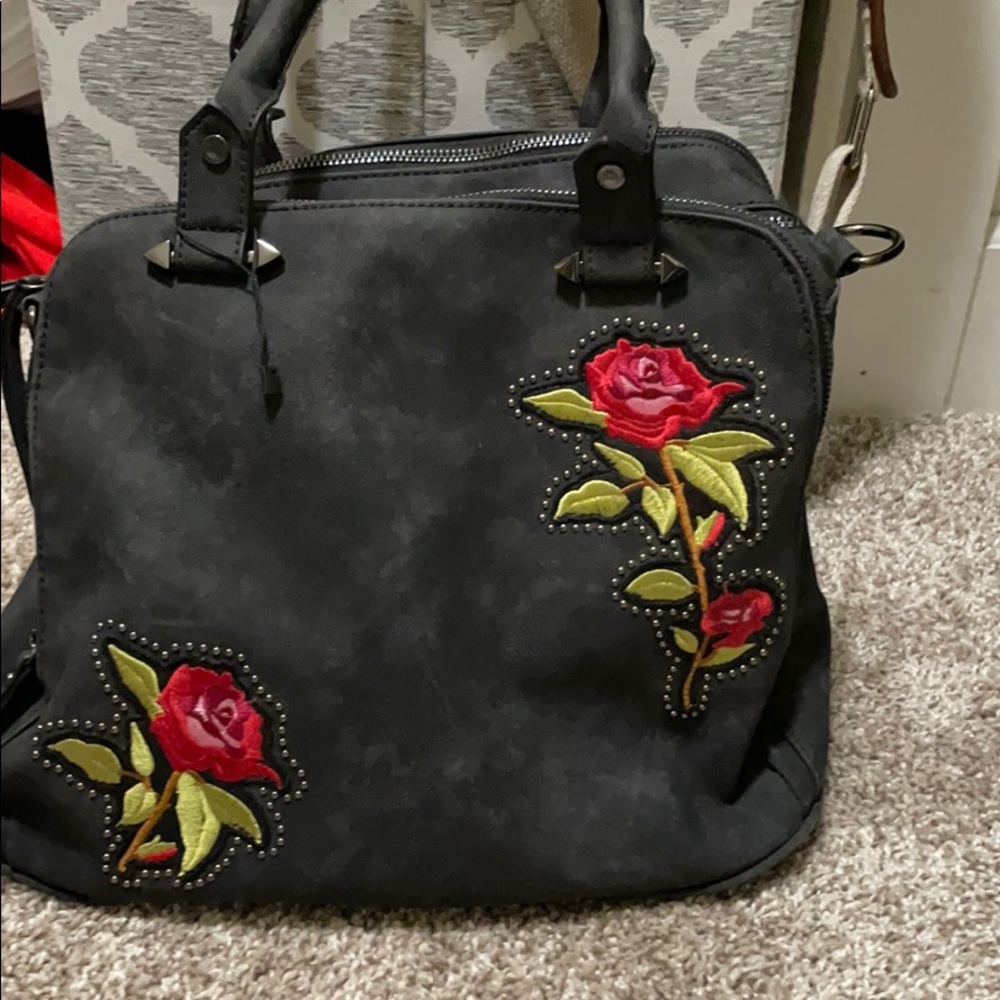Grey Purse with Roses